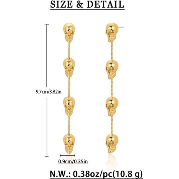 WOWORAMA Gold Skull Earrings | Gothic Hip Hop Halloween Jewelry - Picture 6 of 6